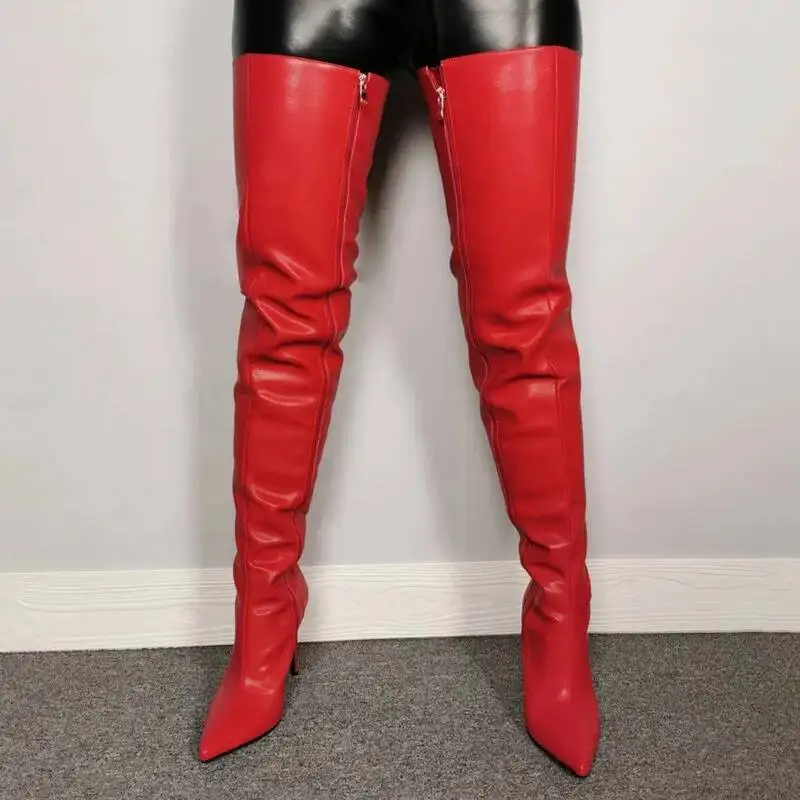 2024 tacchi alti stivali sopra il ginocchio da donna taglia 46 scarpe da donna Sexy stivali alti alla coscia in pelle colorata Pu