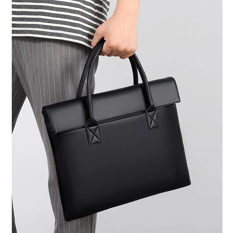 Briefcase Women Executive PU Leather Handbag Office Work Business Commuting Meeting Simple Durable Bag for Man 14 inch Laptop