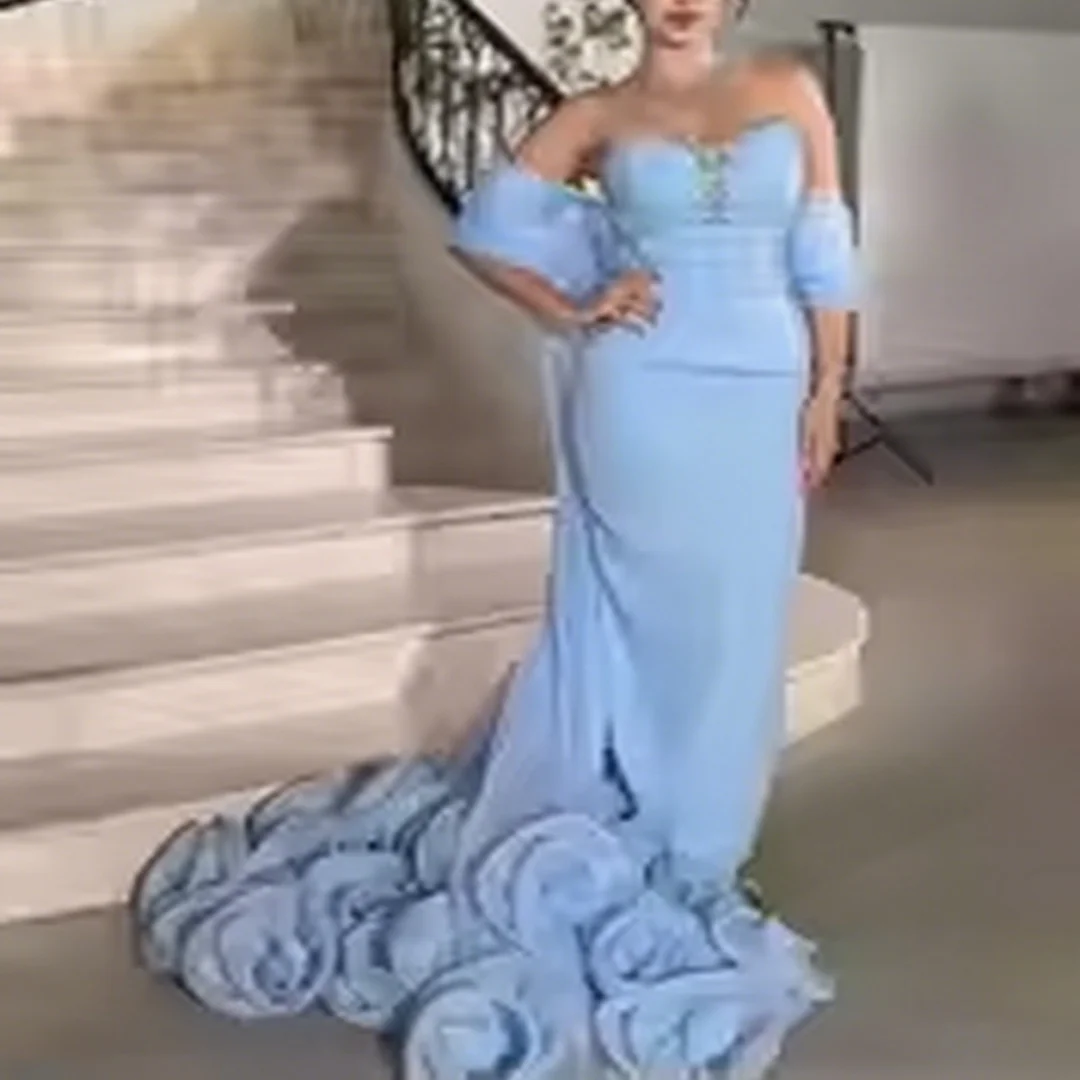 

Customized Mermaid Short Sleeves Prom Dresses Flowers Evening Dresses formal evening dresses birthday party prom gowns for women