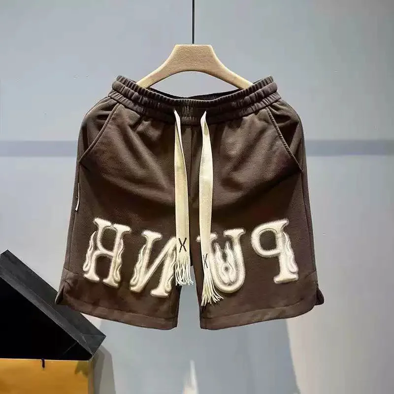 Fashion Letter Printing Drawstring Shorts Men's Summer New Sports Pants Trendy Brand Loose American Casual Five-point Pants