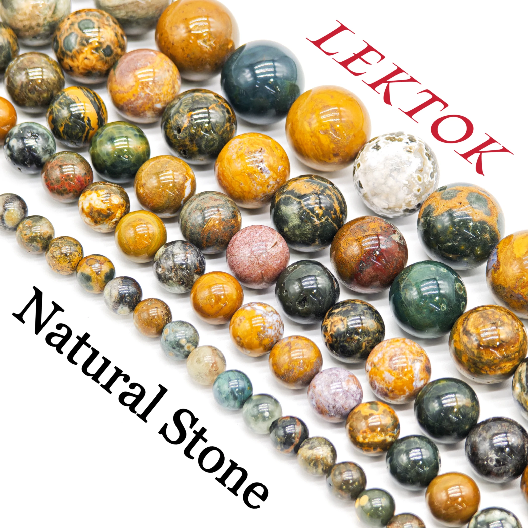 

6/8/10/12/14mm High-Quality Crystal Natural Stone Ocean Jasper, Fashionable Round Beads DIY Jewelry Accessories, Affordable Pric