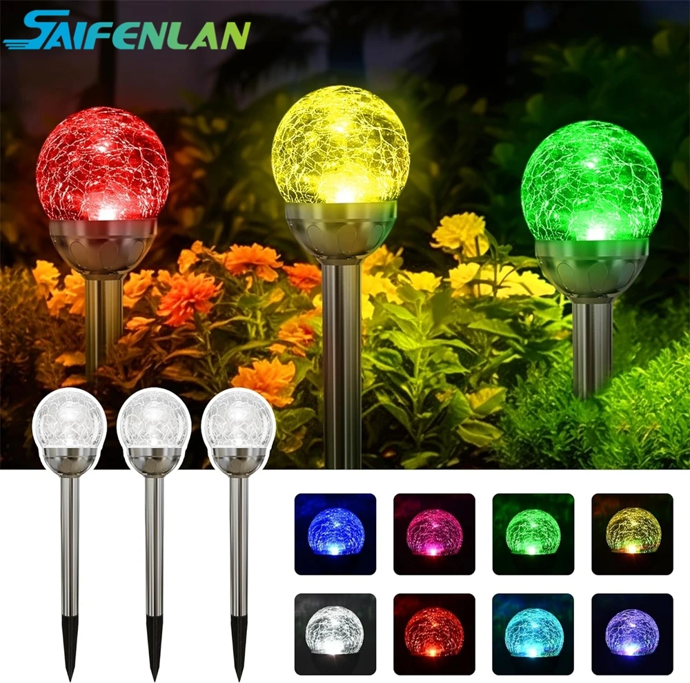 

Crackle Glass Ball Solar Lights LED Color Changing Solar Lawn Lights Outdoor Pathway Light for Christmas Garden Landscape Decor