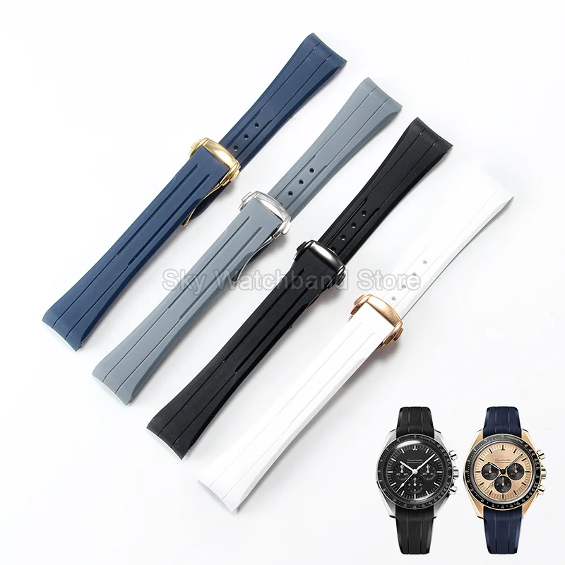Premium FKM Fluororubber Watchband Folding Buckle for Omega Speedmaster Moonwatch 20 21mm Curved Dedicated Interface Sweatproof