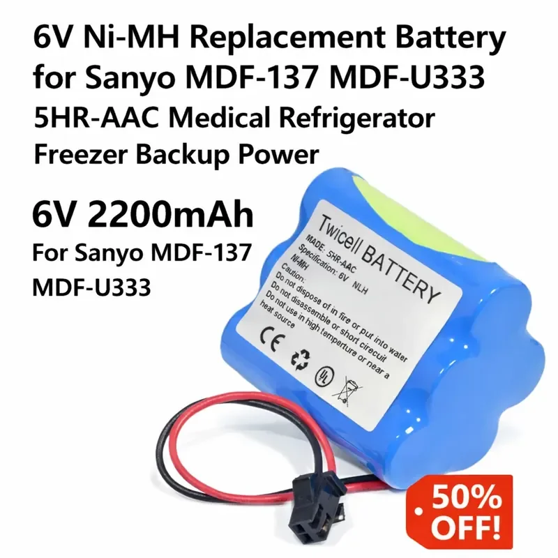6V Ni-MH Replacement Battery for Sanyo MDF-137 MDF-U333 5HR-AAC Medical Refrigerator Freezer Backup Power