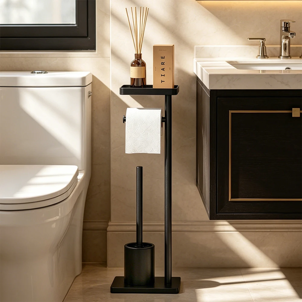 Toilet Brush with Tissue Holder and Storage Rack, Multifunctional Rack Suitable for Bathrooms with Deep Cleaning, Toilet Brush H