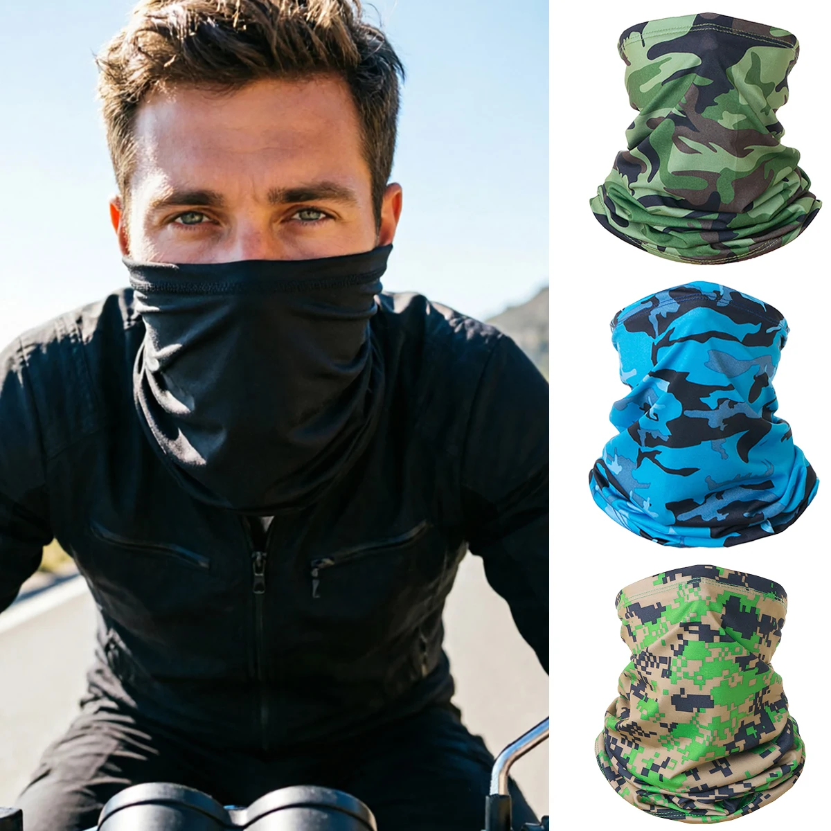 Summer Camo Breathable Cycling Hunting Face Mask Hat for Men Women Sunscreen Bandana Running Hiking Ski Mask Neck Gaiter Scarf