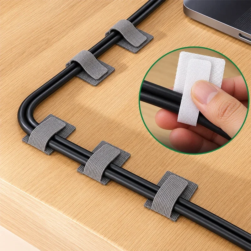 5/10/30/50/100PCS Self Adhesive Reusable Cable Ties Adjustable Hook Loop Cord Organizer Straps for Desk Home Office Management