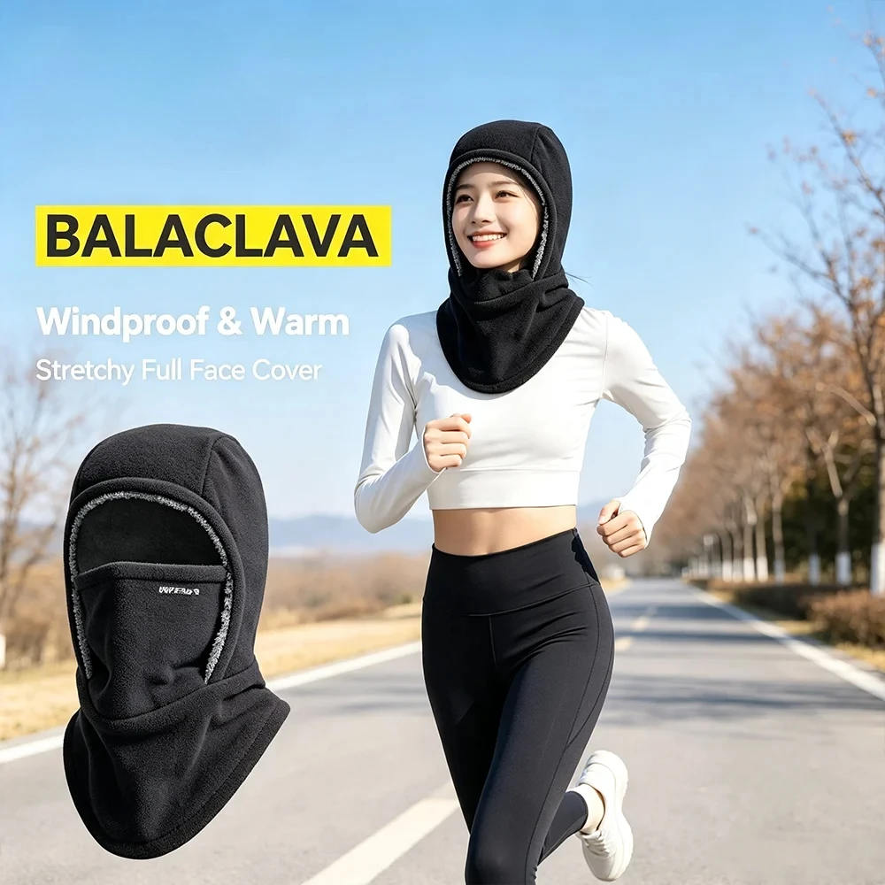 Fleece-Balaclava Fahrradkappe Kältebeständig Winddicht Warme Kapuze und Mütze Verdickte Thermische Ski-Winddichte Kappe für Damen und Herren – Detail 5