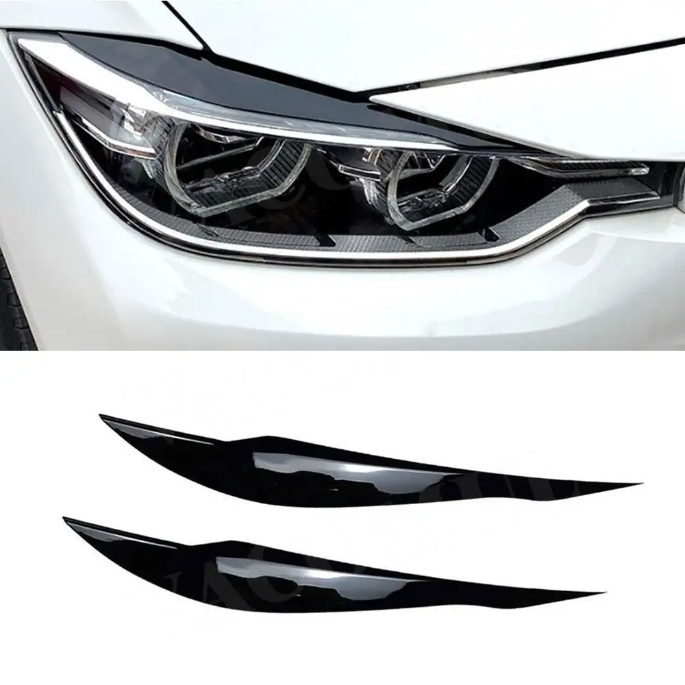 

2pcs ABS Black Front Headlamp Eyelids Eyelashs Covers for BMW F30 F31 318i 320i 2012-2018 Head light Eyebrows Trim Decr Sticker