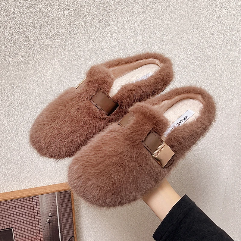 Fur Shoes House Slippers Platform Slipers Women Slides Cover Toe Winter Footwear Plush 2024 Winter Woman Slipper Fur Shoes Slide