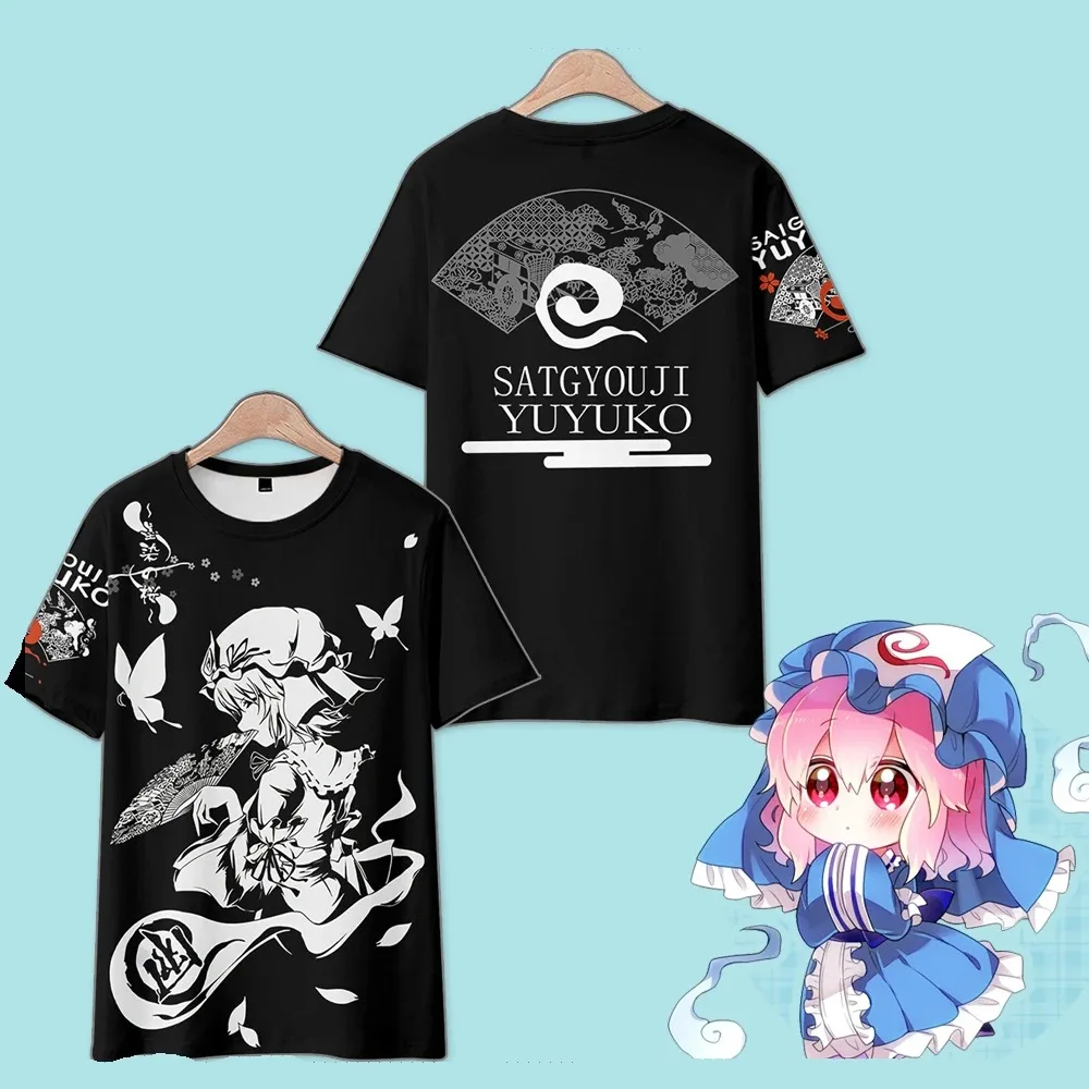 

Anime TouHou Design Saigyouji Yuyuko 3D Print T Shirt Women Men Summer O-neck Short Sleeve Funny Tshirt Graphic Tees Cosplay