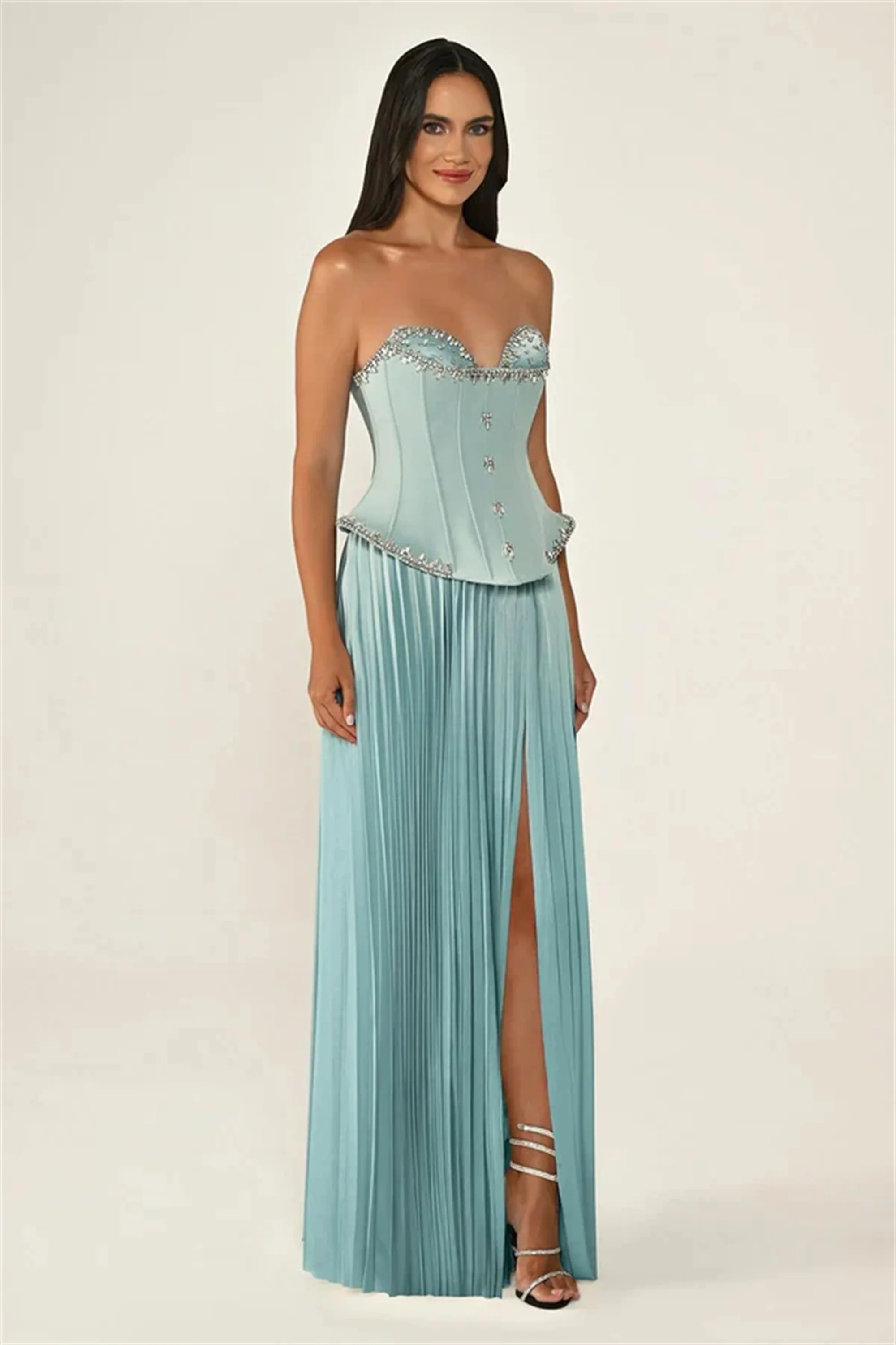 فستان سهرة نسائي مخصص بطيات جذاب على شكل قلب فساتين حفلات مرصعة بأحجار الراين المملكة العربية السعودية دبي رداء حفلات إيفون برايدال #3