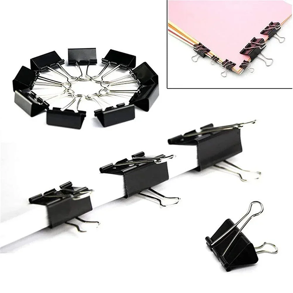 10 teile/los große schwarze Metall binder clips 15mm/19mm/25mm/32mm Notizen Brief Büroklammer Filer halter Klemm bindungs zubehör