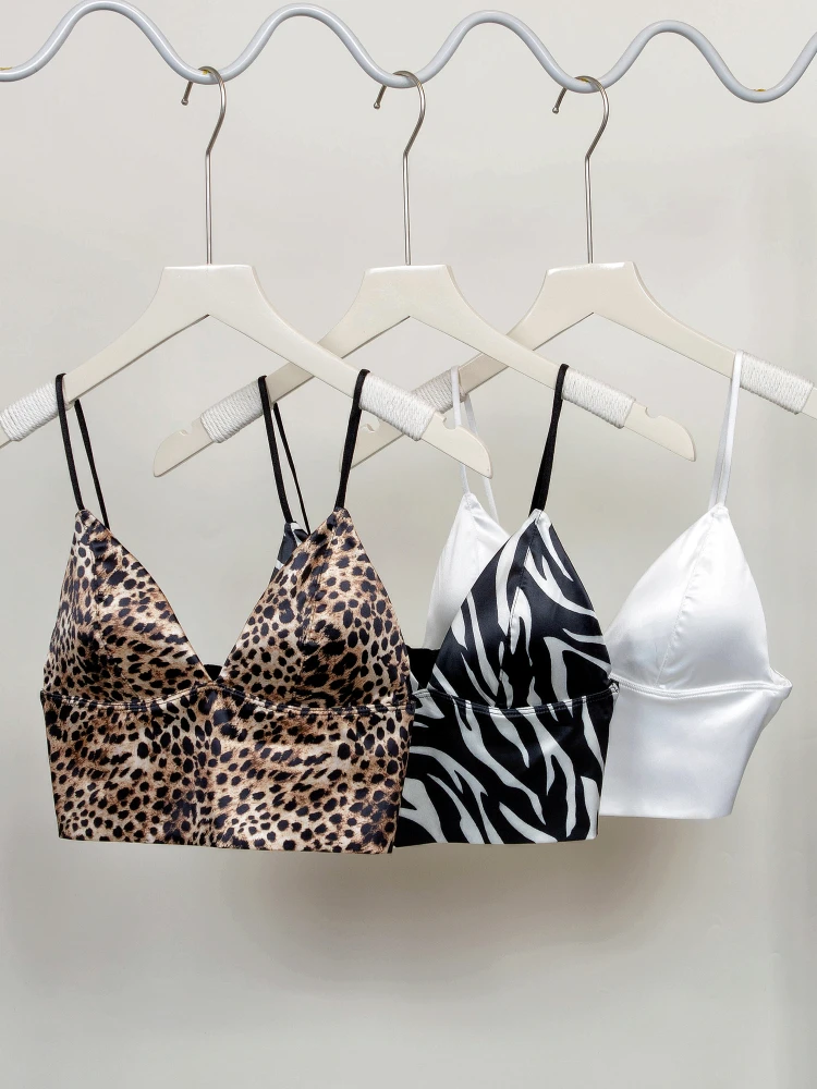 

Lingerie women without steel ring top bra support sexy chest cross strap bras leopard print underwear