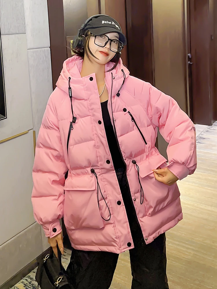 

New Winter White Duck Down Coat Women Solid Thick Warm Loose Hooded Puffer Jacket Female Korean Style Fashion Parkas Outwears