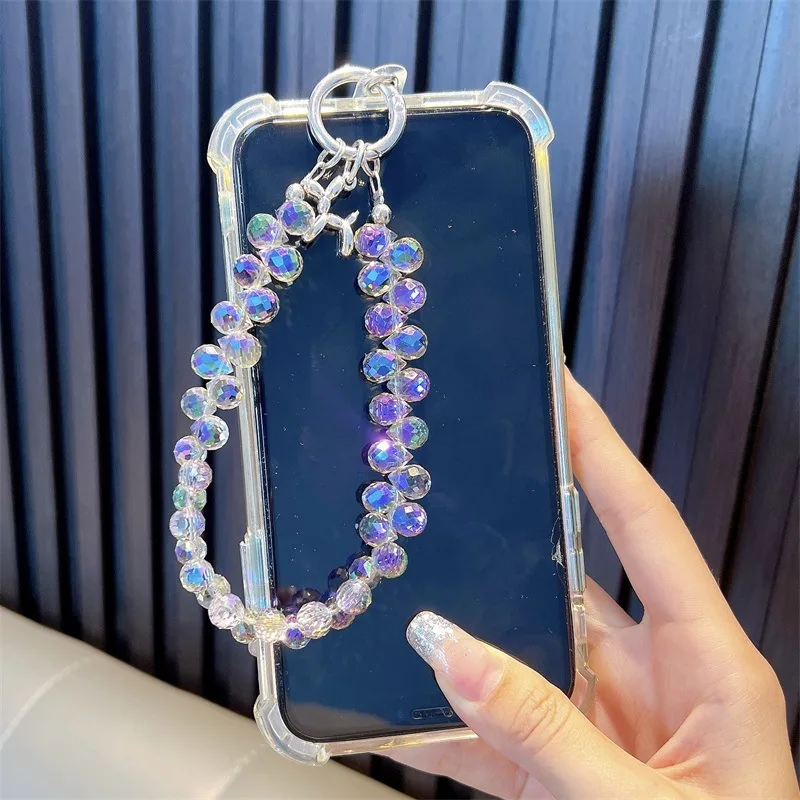 Luxury Glitter Bling Crystal Beads Phone Strap Charm Pendant Bracelet For iPhone Airpods Accessories Bag Women Girl Hanging Cord