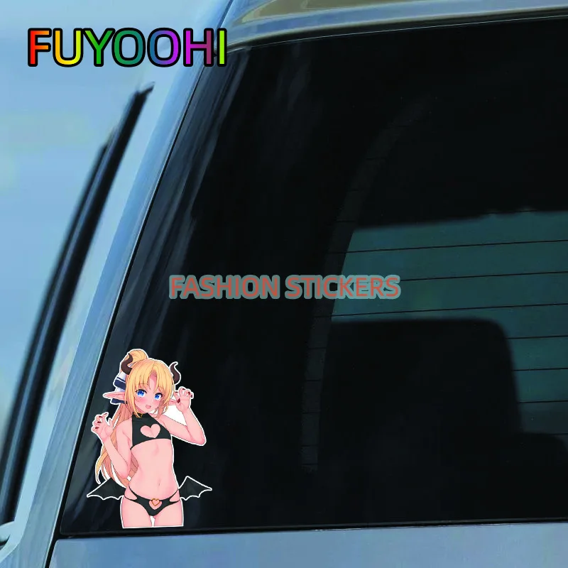 ملصقات فتاة أنيمي من FUYOOHI ، ملصقات دراجة نارية مقاومة للماء ، مقاومة للخدش ، جذع القافلة ، ملحقات JDM ، الموضة
