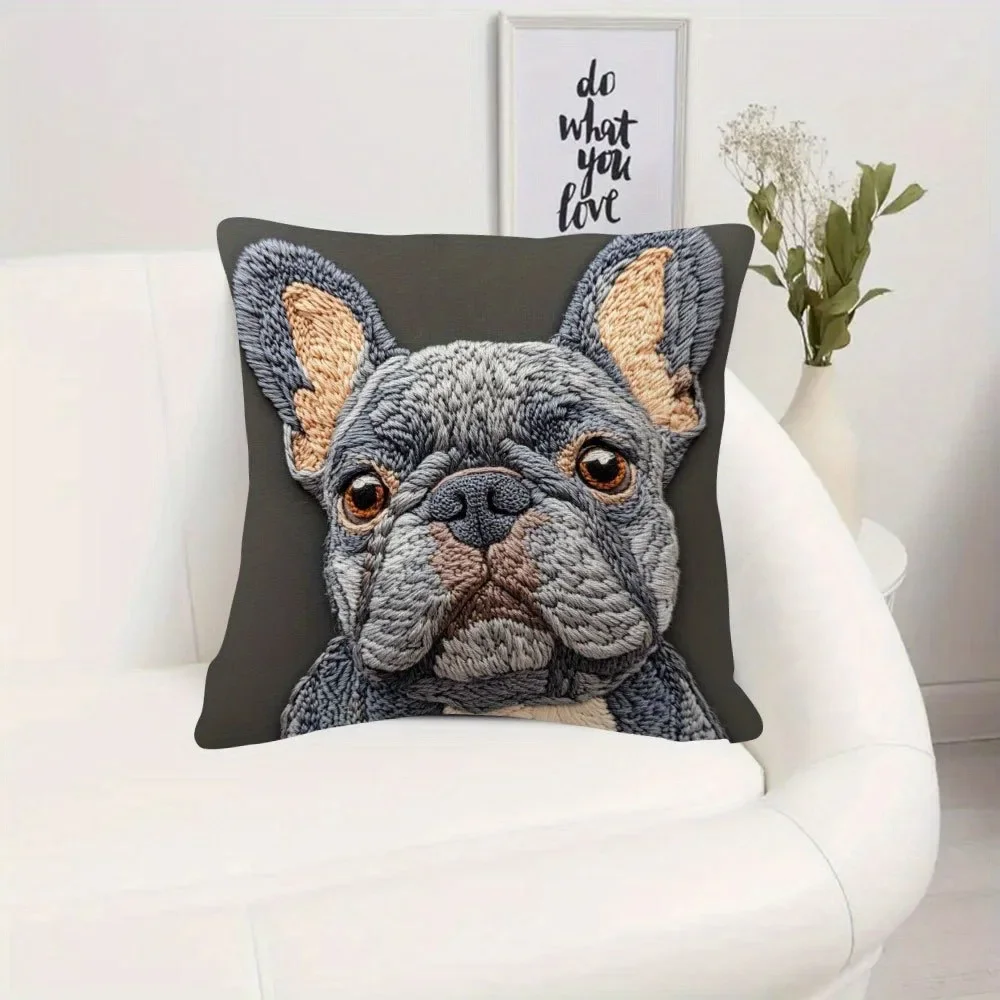 French Bulldog 2D Print Pillow Cover No Embroidered Suitable for Home Sofa Pet Store Decoration Single-Side Printing 1PC