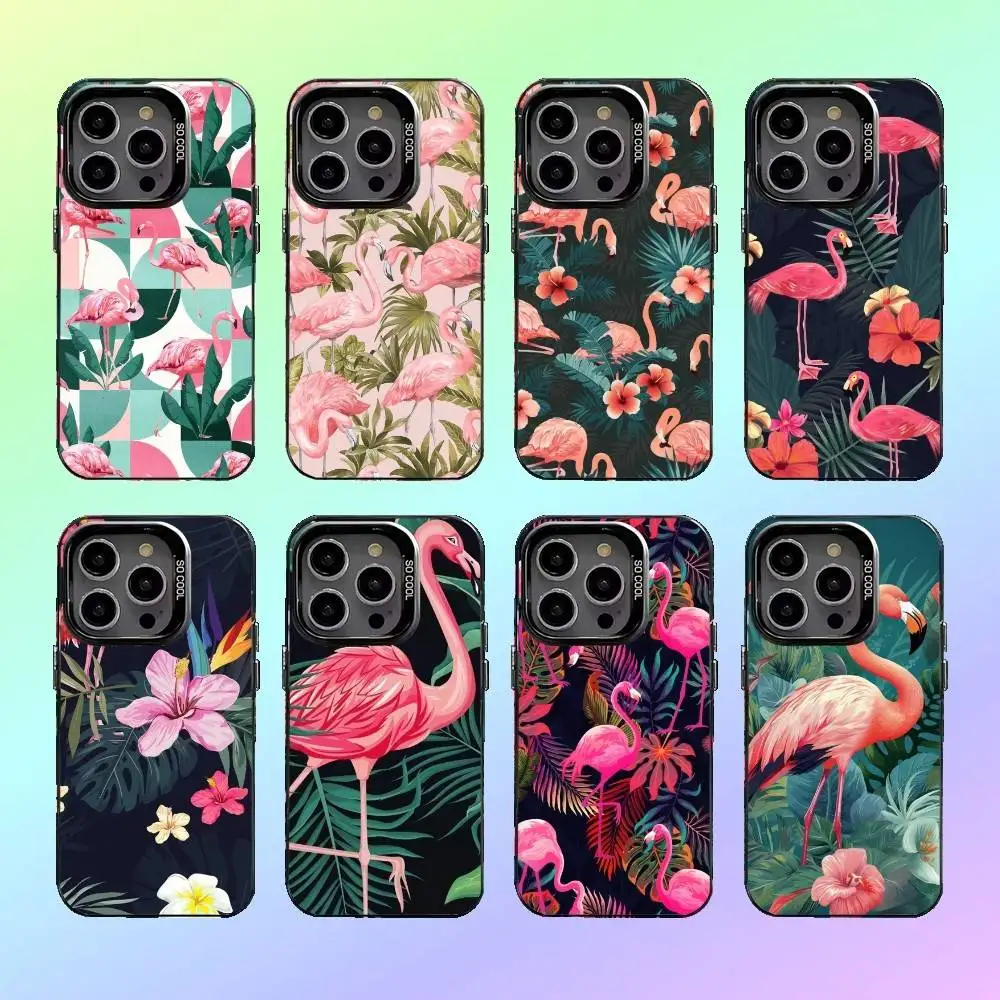 فلامنغو نمط فني جراب هاتف آيفون 17,16,15,14,13,12,11 حافظة هاتف فضية ملونة غطاء فوندا #1