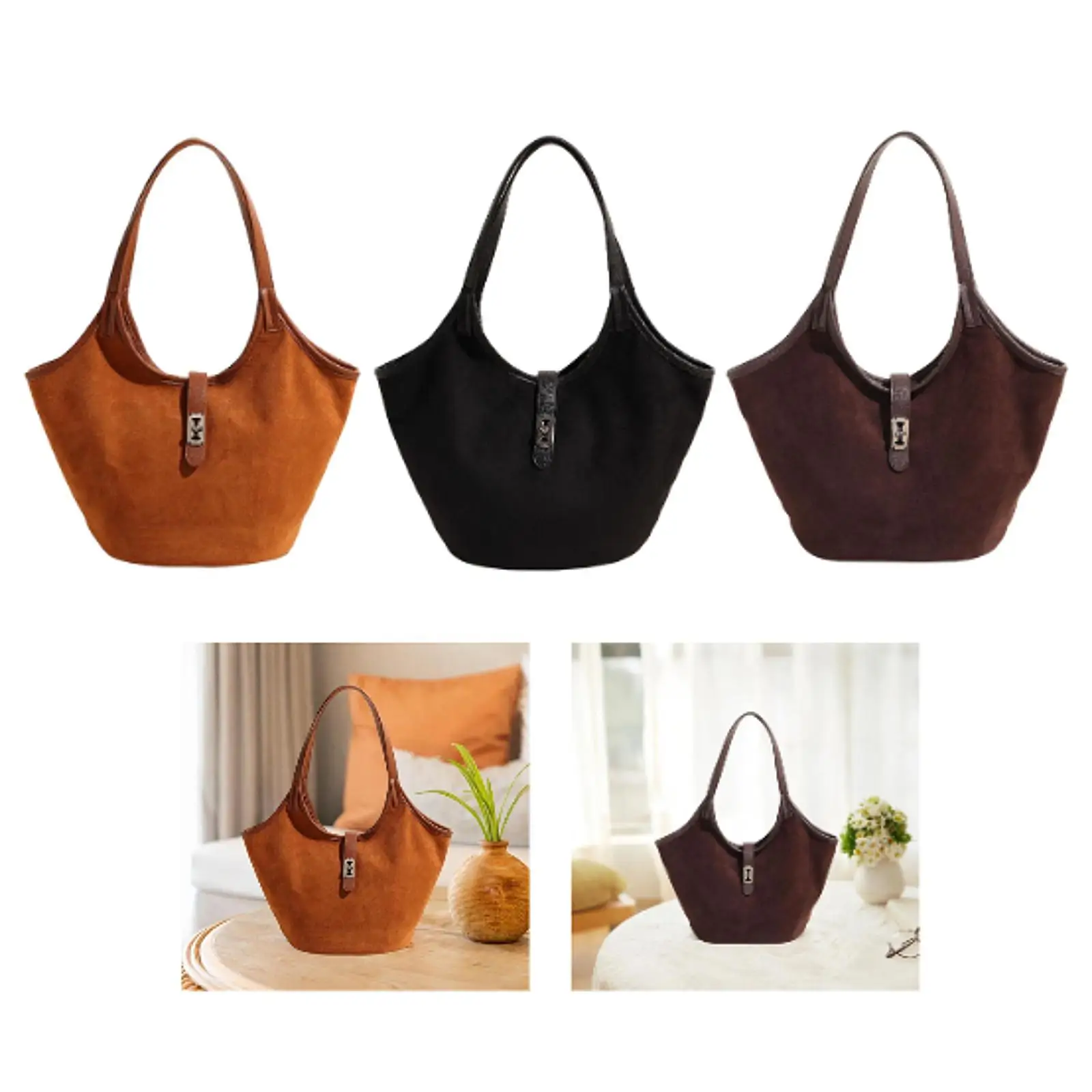 Suede Bucket Bag Valentines Day Gifts for Girlfriend Trendy Shoulder Purse Handbag for Travel Vacation Shopping Party Autumn