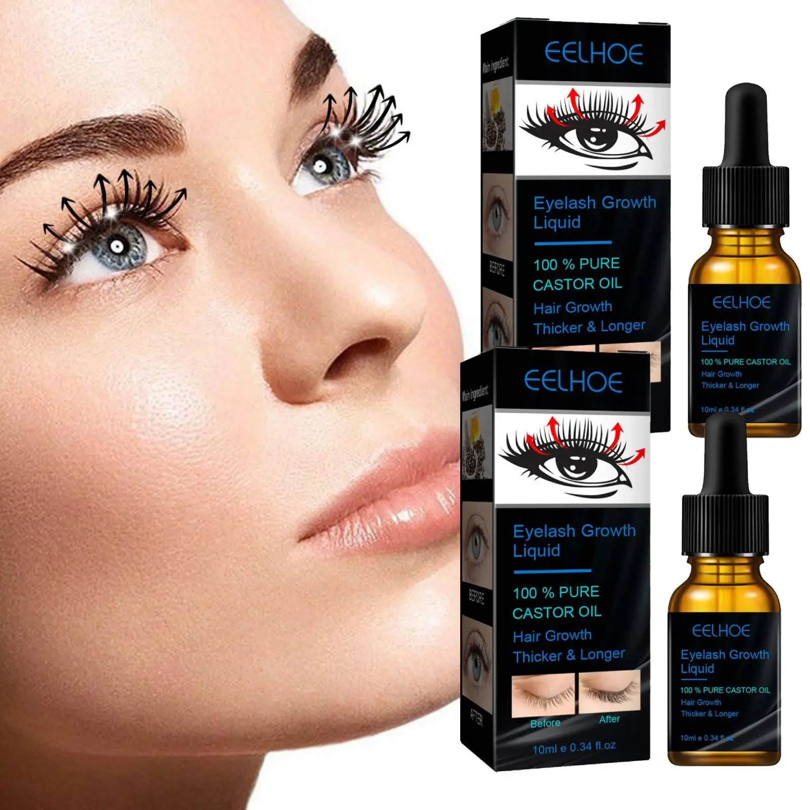 2PCS Castor Oil For Hair Growth Serum Eyelash Growth Lifting Eyelashes Thick Eyebrow Growth Enhance Eye Lashes Serum Mascara