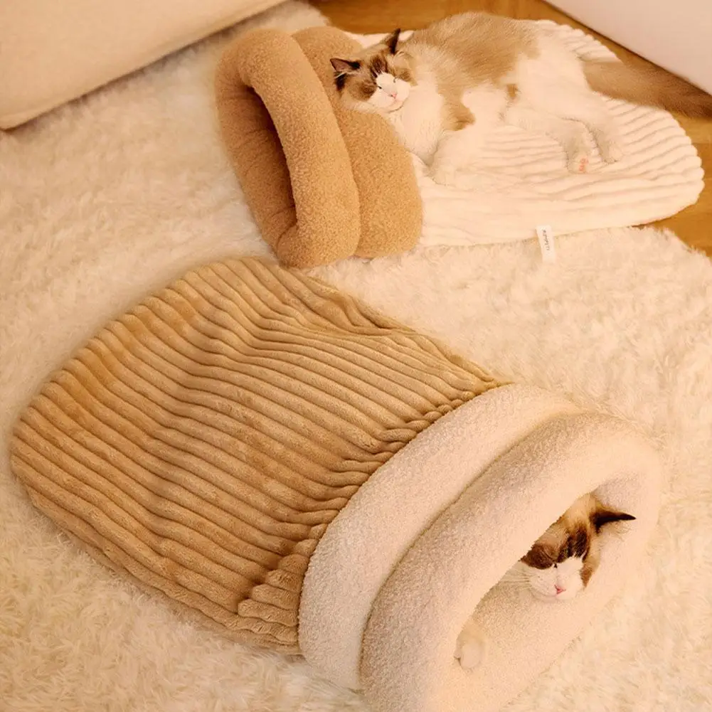 For Winter Warm Cat Sleeping Bag Soft Plush Cat Bed Comfortable Pet Bed For Cats Small Dogs Kitten Tunnel Nest Cat Accessories