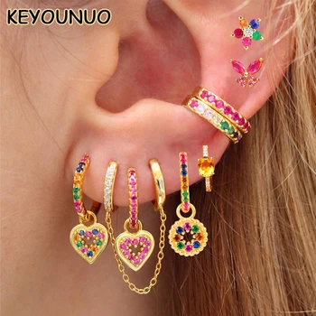 KEYOUNUO – ensemble de boucles d'oreilles créoles remplies d'or pour femmes, manchettes d'oreilles colorées en Zircon, bijoux de fête à la mode, vente en gros