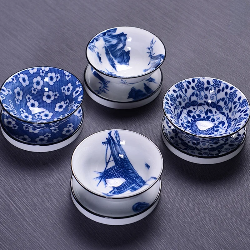 Ceramic Tea Cup Mat Anti-scalding Retro Handmade Blue and White Porcelain Saucer Household Kung Fu Tea Coaster Teacup Pad