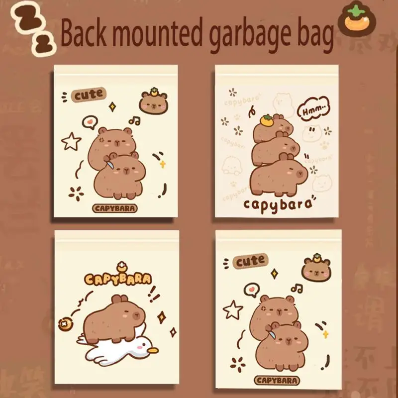 30Pcs/set Cute Capybara Car Garbage Bag Adhesive Type Car Storage Bag Student Desk Back Sticker Cleaning Bag Desktop Specific