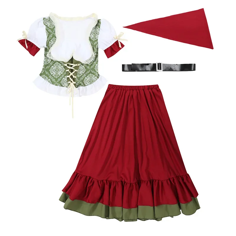 Halloween Children Germany Munich Oktoberfest Farm Maid Lolita Long Dress Girl Burgundy School Dance Show Cosplay Dress Up Suit