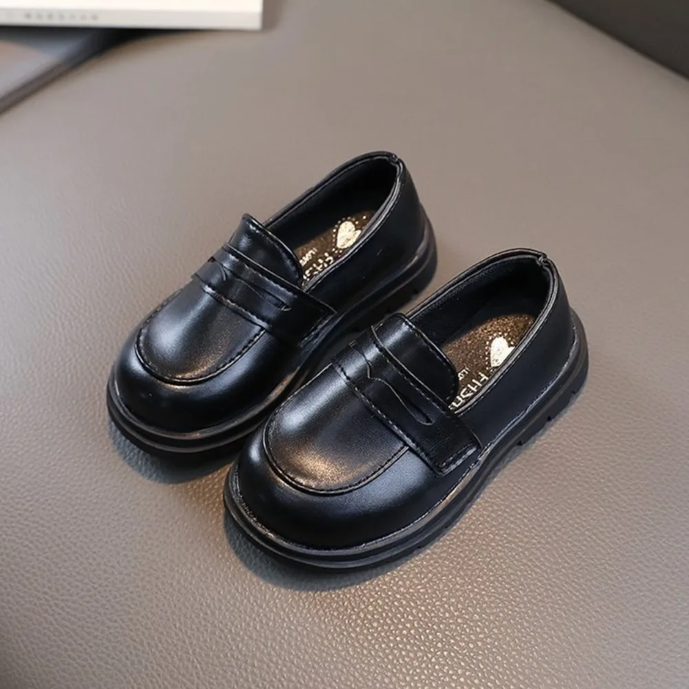 Britain Style Children's Leather Shoes for Boys 2026 Spring New Girls Retro Black Single Shoes Soft Moccasin Shoes for Children