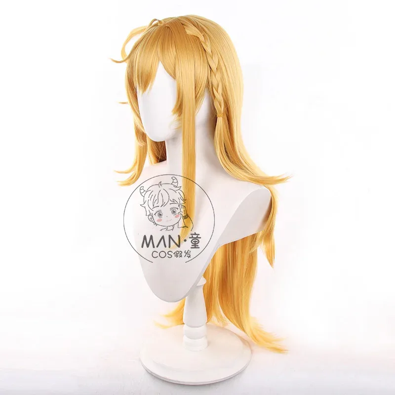 2025 aaa 에스코피에 80cm 롱 프리 브레이디드 옐로우 가발 애니메이션 코스프레 열 저항성 합성 가발