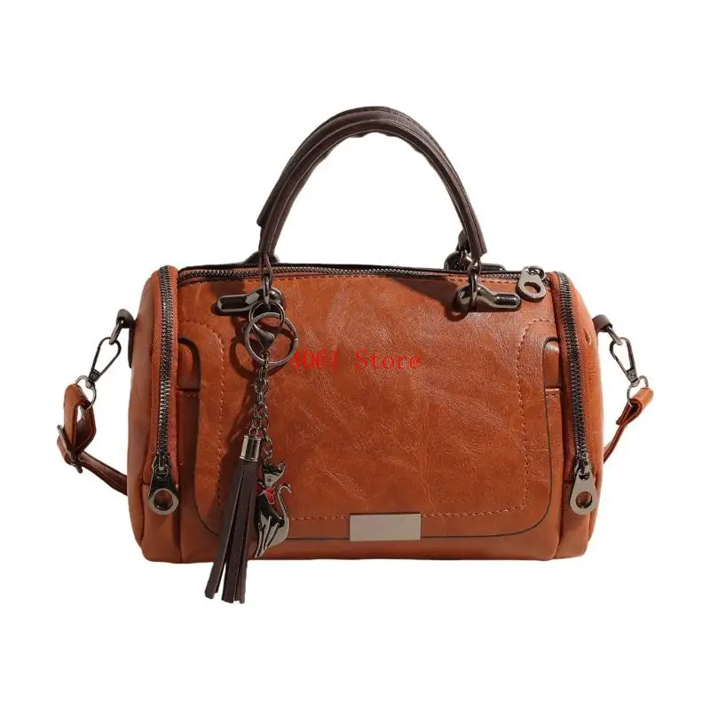 Practical Tassels Adorned Shoulder Bag Large Capacity Handbag PU Leather Crossbody Bag with Adjustable Strap For Women