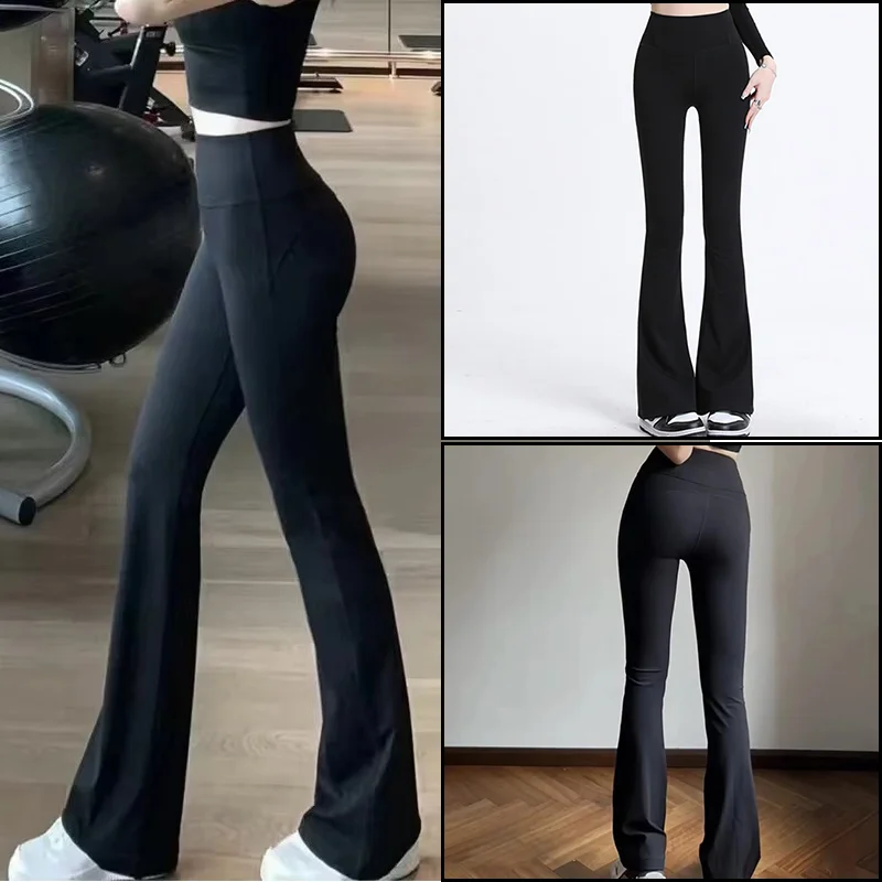 

Trendy High-Waist Yoga Pants Women Tummy Control Bootcut Leggings Butt Lifting Workout Sports Wear with Side Pockets Soft Nylon