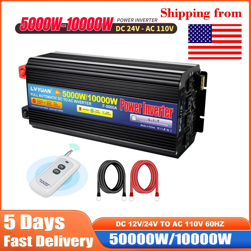 LVYUAN Inverter 12V 110V Pure Sine Wave Inverter 24V 10000W With Color Screen Display Solar Power Converter For RV And Camping