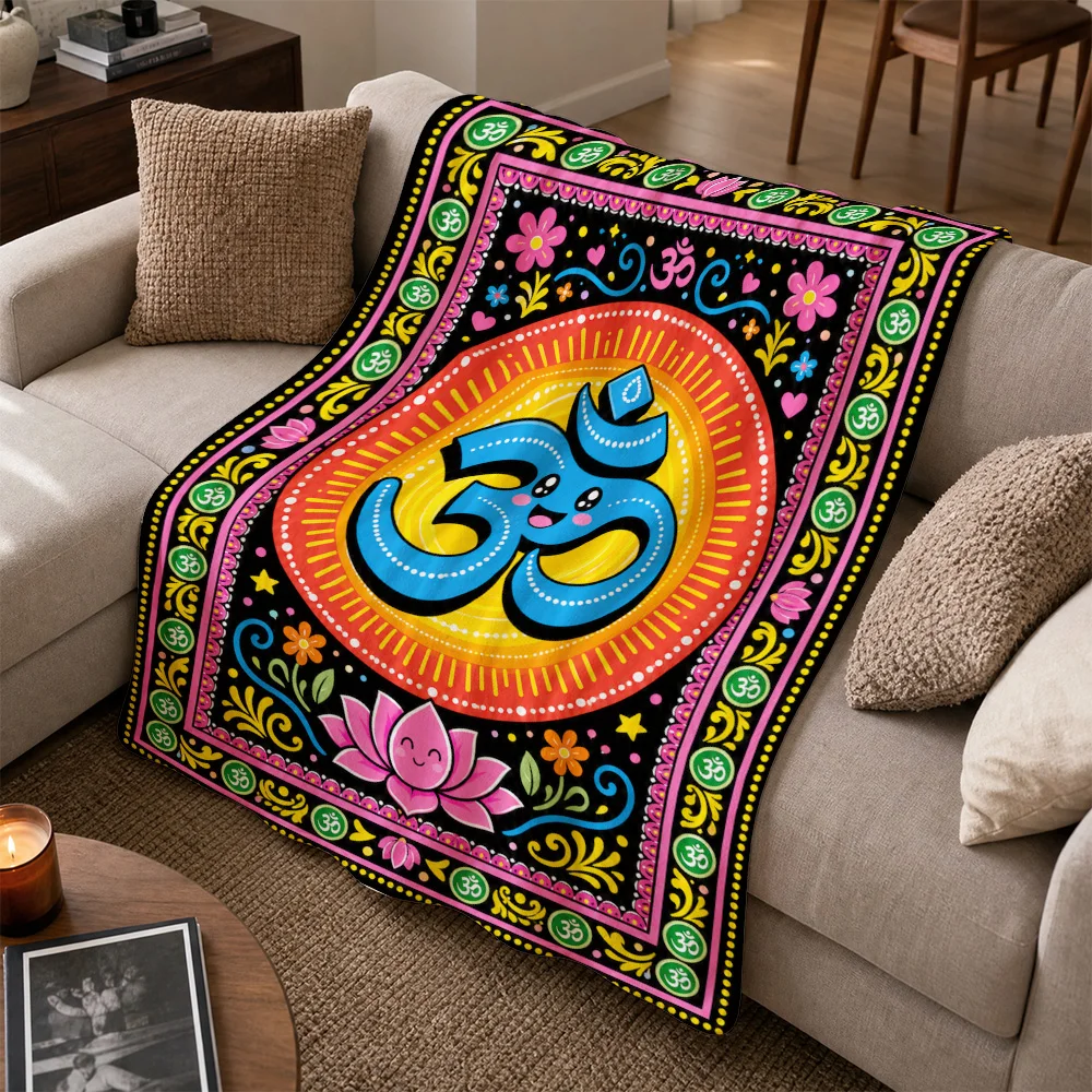 Boho Spiritual Om Yoga Throw Blanket Meditation Chakra Goddess Art Hindu Indian Tapestry Cozy Decorative Throw Sofa Couch Cover