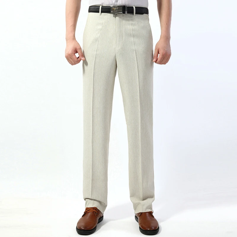 Men\'s Summer Linen Pants beige Straight Loose Formal trousers men Office essentials  Suit Pants Men Size 40 42 44