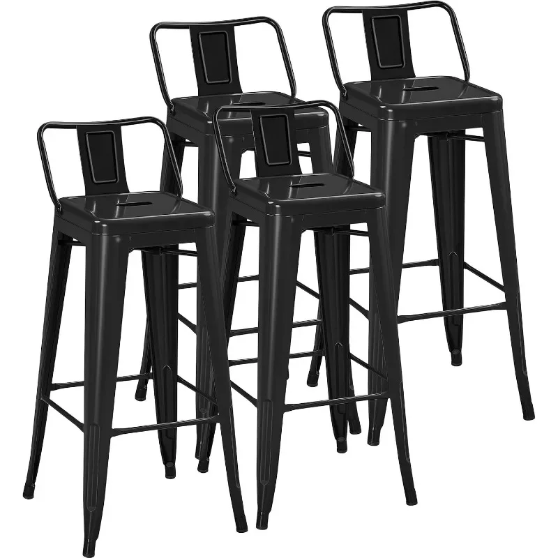 30 inch Metal Bar Stools Set of 4 Bar Height Barstools Kitchen Chair Industrial Bar Stools with Low Back for Indoor Outdoor