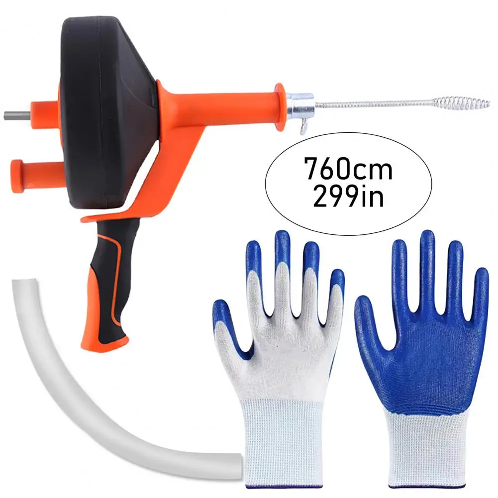 

Трос для прочистки труб 25 футов, стальной очиститель засоров с адаптером для дрели и перчатками для чистки кухонных, ванных, душевых, напольных сливов и канализации