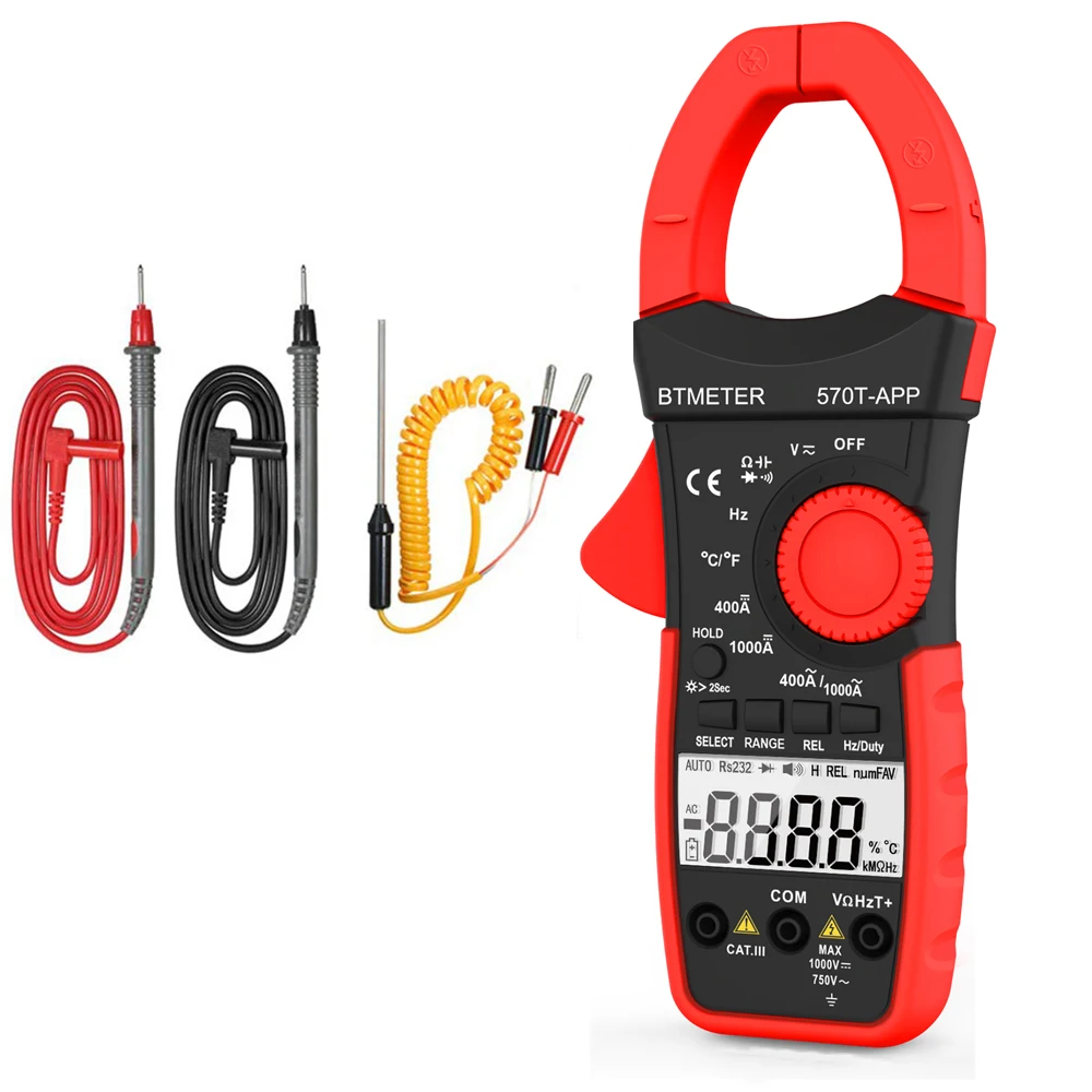 

BT-570T-APP Digital Clamp Multimeter 4000 Counts Auto/Manual Ranging Ammeter for Electrical HVAC Ammeter with APP Bluetooth