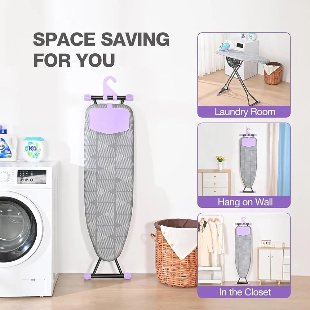 Regulowana prasowalnia z podpórką na żelazko, kompaktowa, oszczędzająca miejsce, wieszak ścienny, bardzo gruby pokrowiec, lekka rozwiązań do przechowywania.