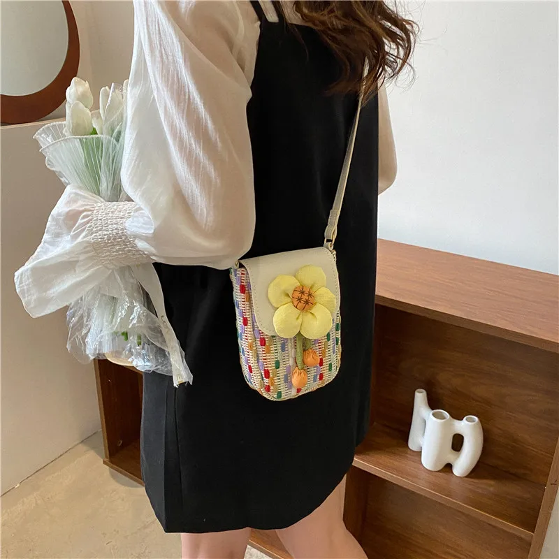 Bolso de mano Kawaii de Color de contraste para mujer, bandolera de hombro japonesa Harajuku Y2k, minibolso de flores de retazos para teléfono móvil que combina con todo