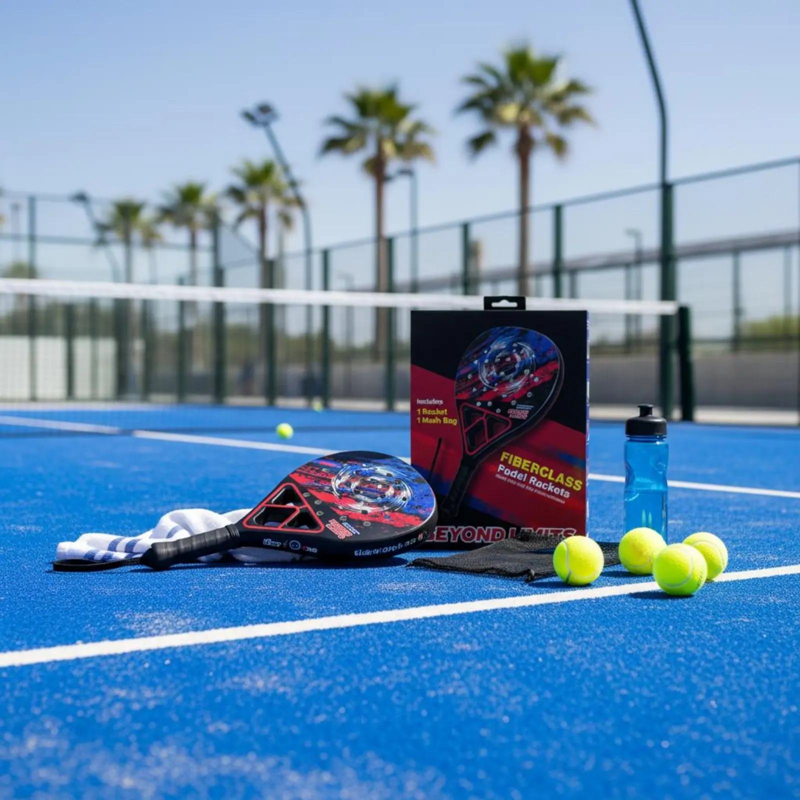 

Fiberglass Padel Paddle Lightweight Training Padel Racket High Bounce Large Sweet Area for Beginners