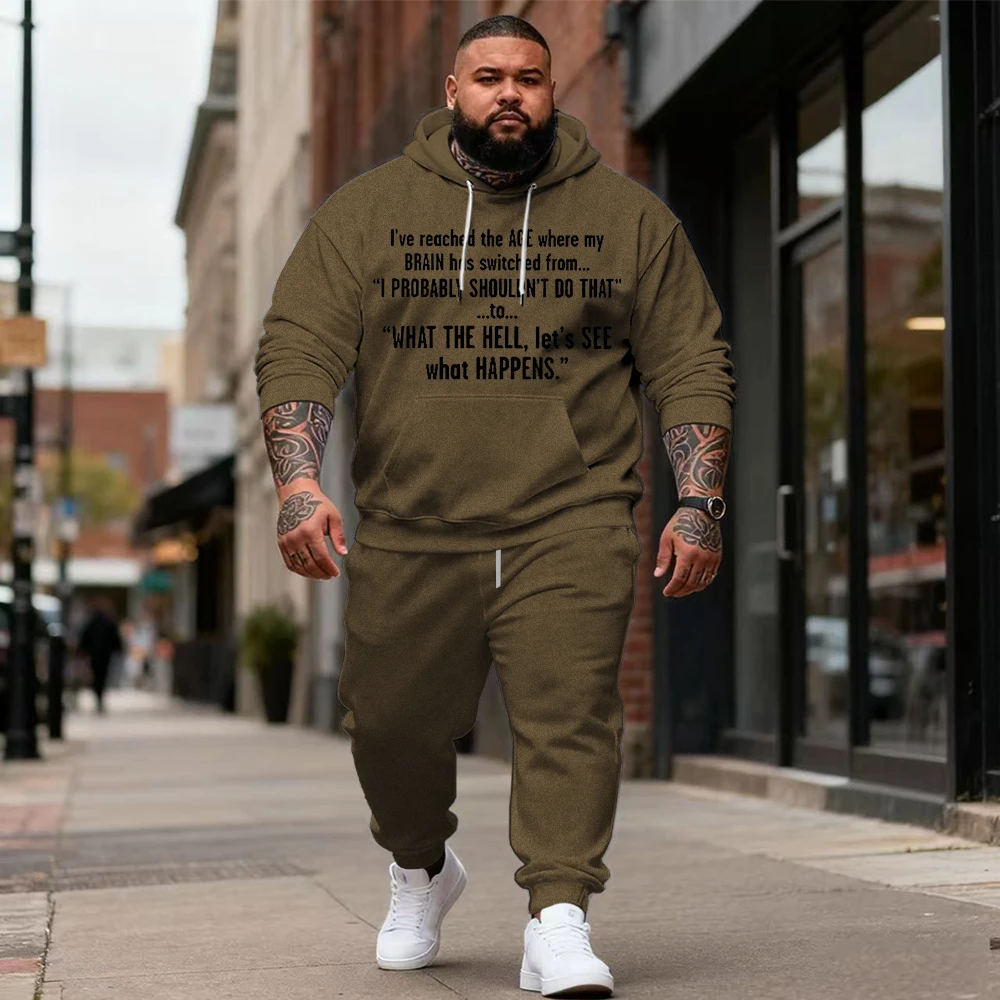 

S-9xl plus size Men's 2-Piece Hoodie Set with Funny Letter Slogans - Soft Fabric, Warm, Trendy Text Details