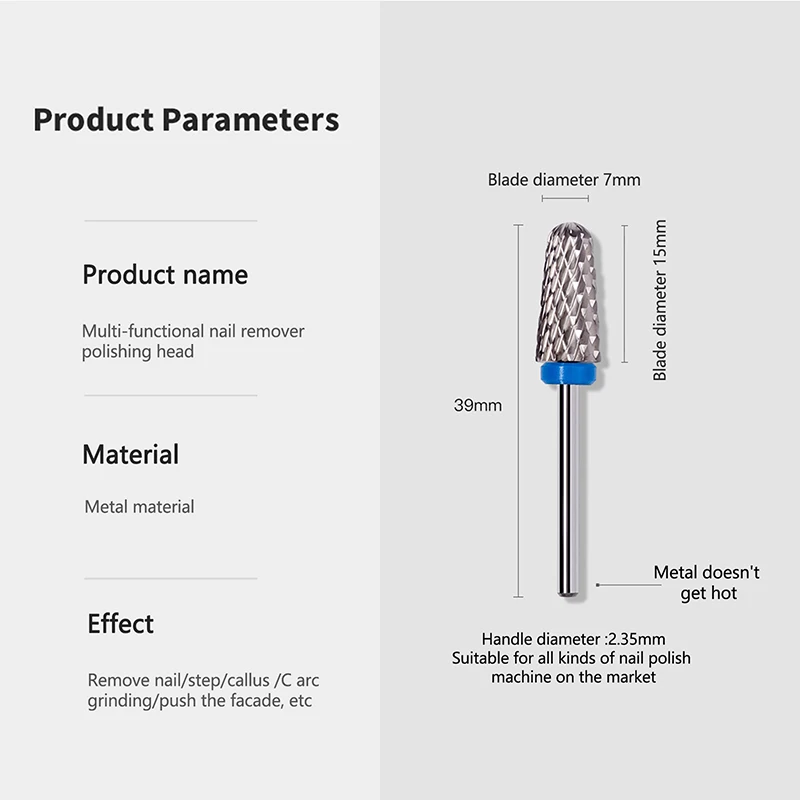 New 5 In 1 Multifunctional Conical Tungsten Steel Nail Drill Bits Remove Uv Gel Manicure Tool Accessory For Salon & Home