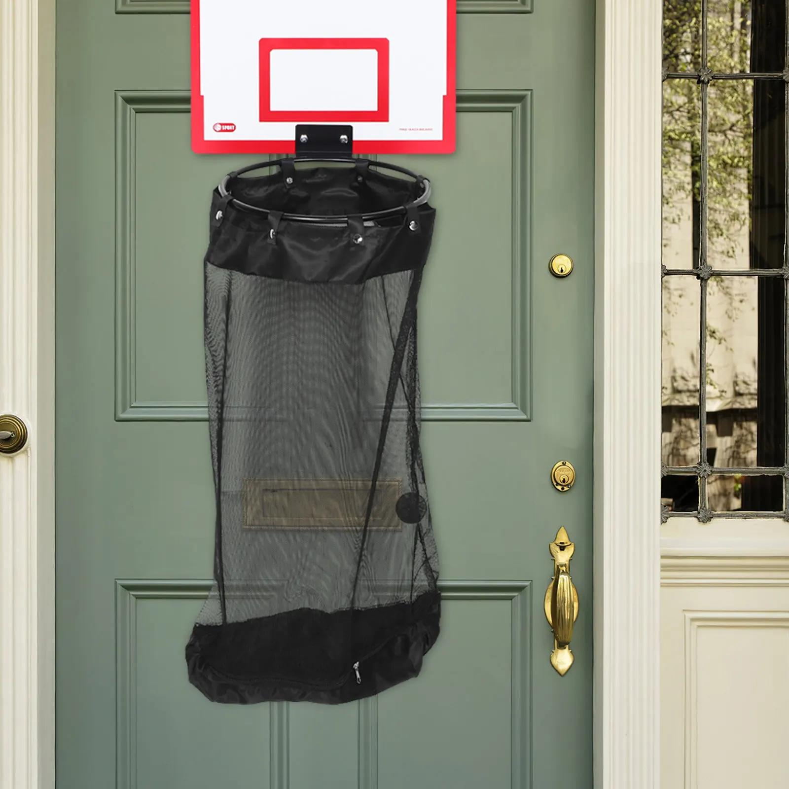 Basketball Laundry Hoop Hamper Hanging Mesh Bag Bedroom Storage Bin Space Saving Laundry Basket for Dorm Nursery Kids Sports