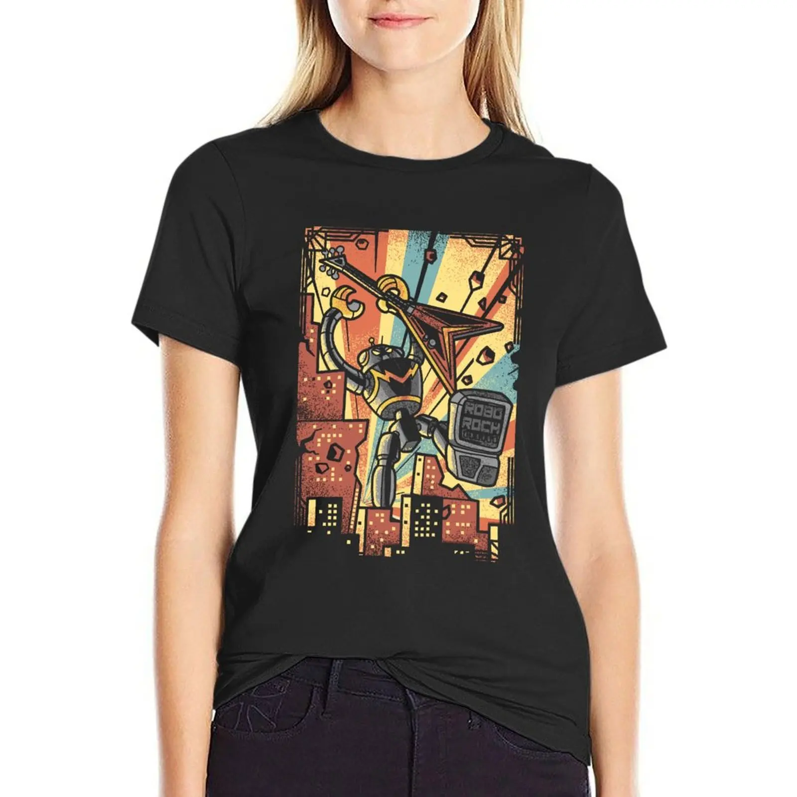 Robot Rock the World T-Shirt graphics new edition korean fashion Women's t-shirt