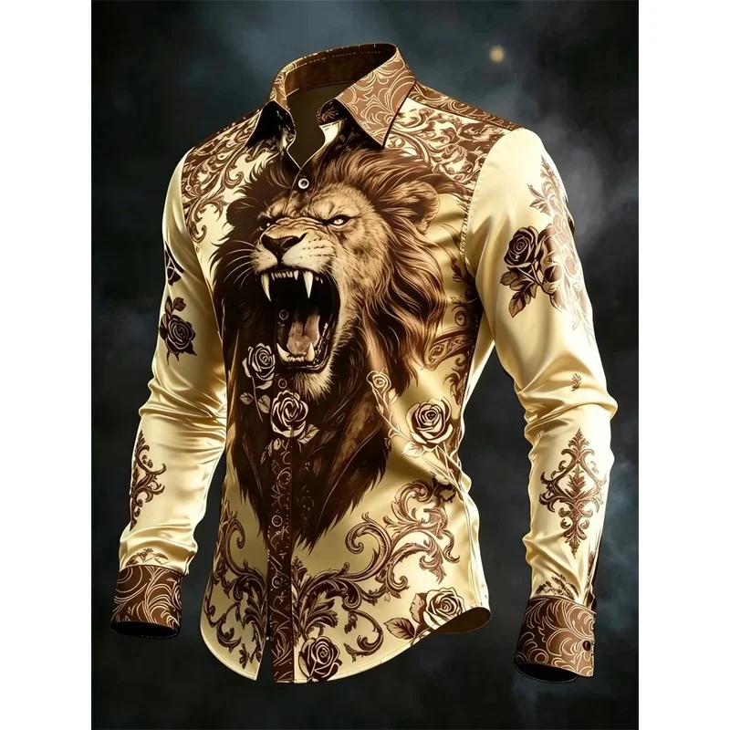 New Purple Bottom Golden Dragon Pattern Printed Men's Long Sleeve Shirt Light Luxury Slimming Business Casual Shirt