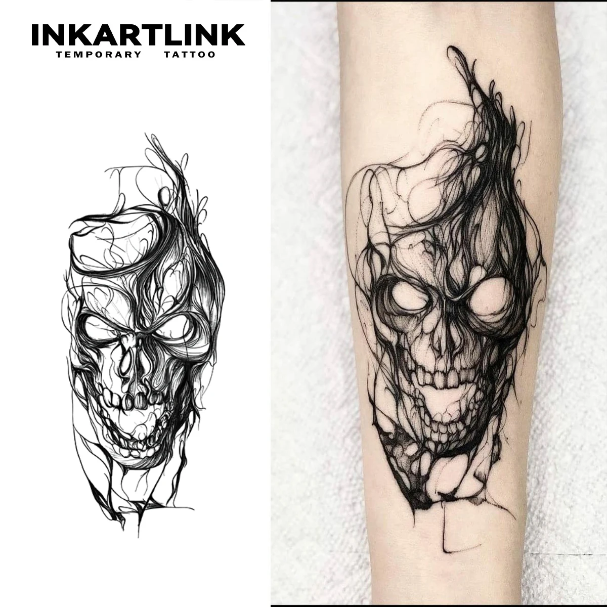 

Skull temporary tattoo sticker, waterproof magic tattoo, lasts to 15 days fake tattoo, semi permanent tattoo
