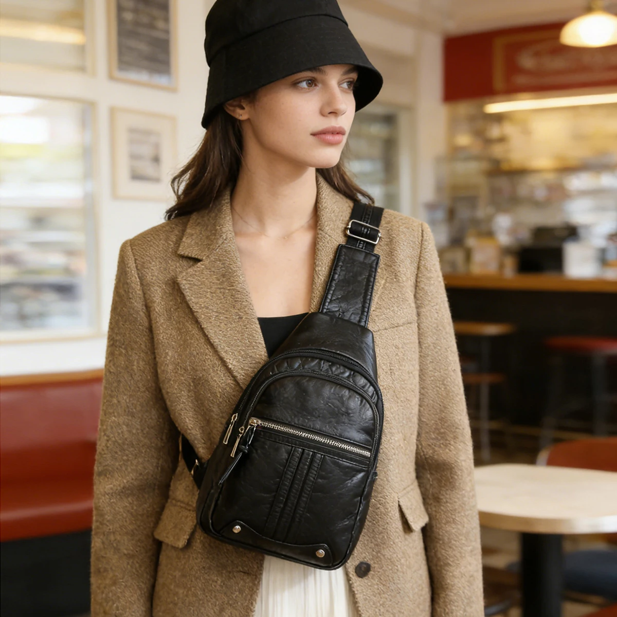 

2026 New Women's Chest Bag, Soft Leather Multifunctional Backpack, Trendy Waterproof Shoulder Bag